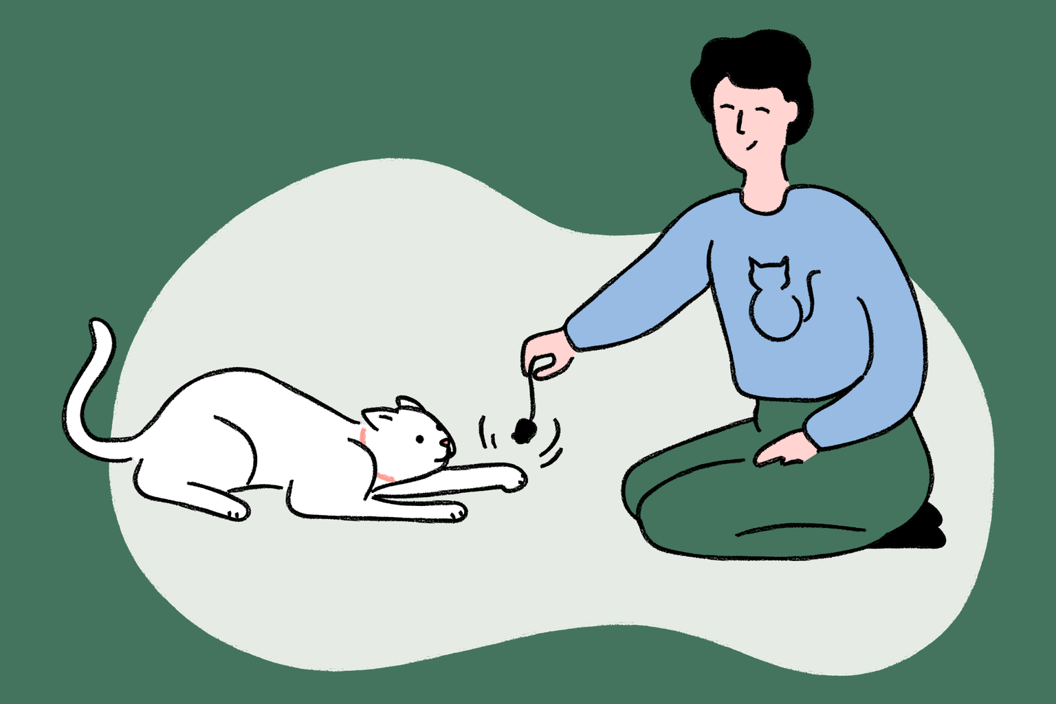 Woman playing with cat